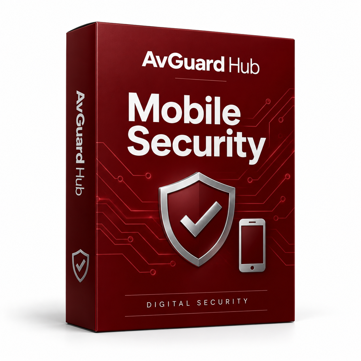 AvGuard Hub Mobile Security — burgundy digital security software box