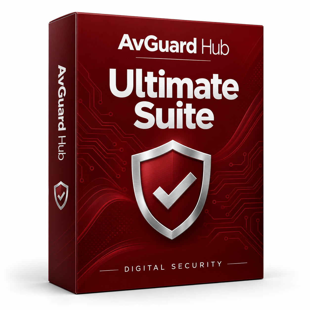 AvGuard Hub Ultimate Suite — burgundy digital security software box